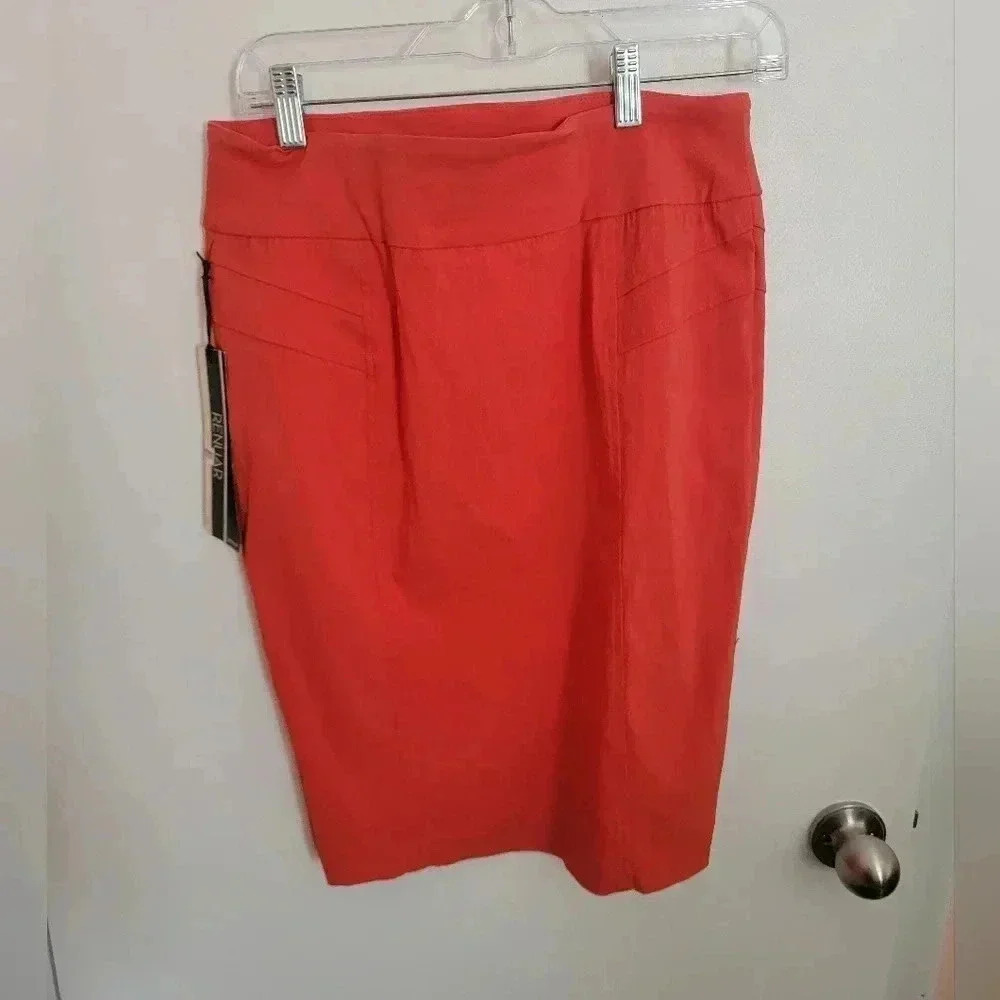 Renuar Pencil Skirt Womens Size 6 Fiesta Orange Red Pencil Skirt Msrp$74 Pullon